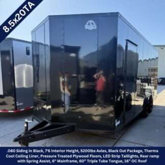 Titanium Cargo 8.5x20 Tandem Axe Black Blackout Enclosed Trailer with Pressure Treated Floors