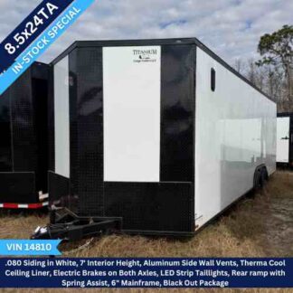 Titanium Cargo 8.5x24 Tandem Axle White Enclosed Trailer with Blackout Package VIN 14810