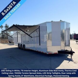 Titanium Cargo 85x36 Triple Axle White Enclosed Race Trailer with Awning