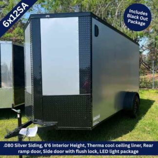 6x12 Single Axle Silver Frost Enclosed Cargo Trailer with Blackout Package
