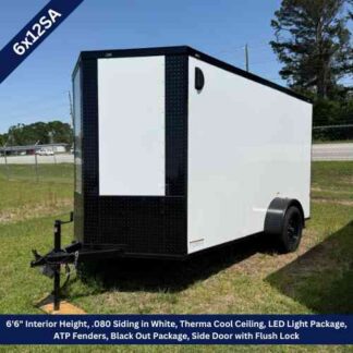 6x12 Single Axle White Enclosed Cargo Trailer with Blackout Package
