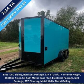 7x14 Tandem Axle Blue Enclosed Concession Trailer with Blackout Package