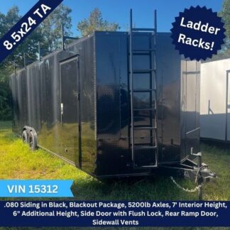 Titanium Cargo 8.5x24 Tandem Axle Black Enclosed Cargo Trailer with Blackout Package and Ladder Racks VIN 15312