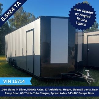 Titanium Cargo 8.5x24 Tandem Axle Silver Enclosed Cargo Trailer with Blackout Package and Rear Spoiler VIN 15714