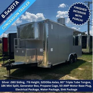 Titanium Cargo 8.5x20 Tandem Axle Finished Interior Silver Enclosed Concession Trailer with Covered Porch